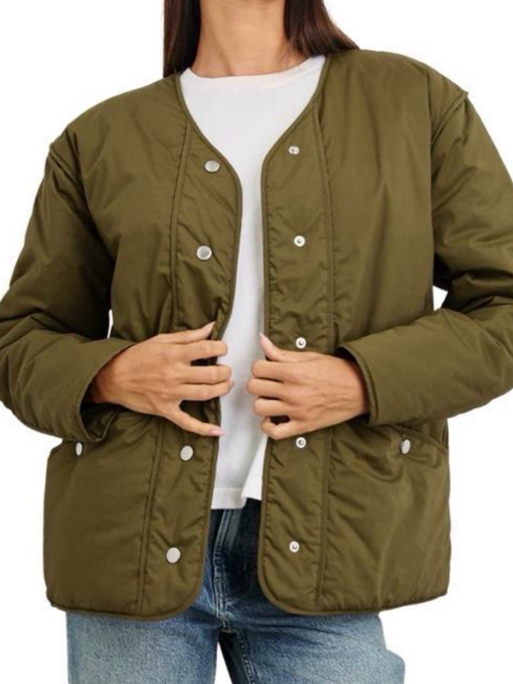 Rails Olive Green Quilted Snap-Front Puffer Jacket
